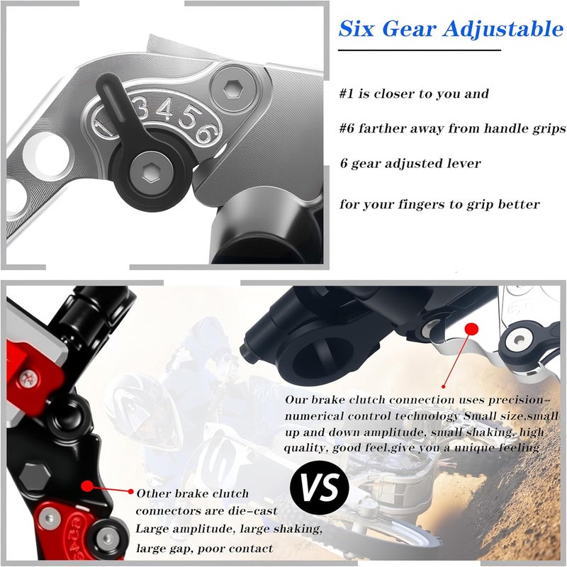 JXPANG Universal Motorcycle 7/8" 22mm Handlebar Brake Master Cylinder Clutch Lever CNC Left & Right Set Compatible with Harley Honda Kawasaki Suzuki Yamaha（ Piston Diameter 12.7mm (Silver) - Image 3